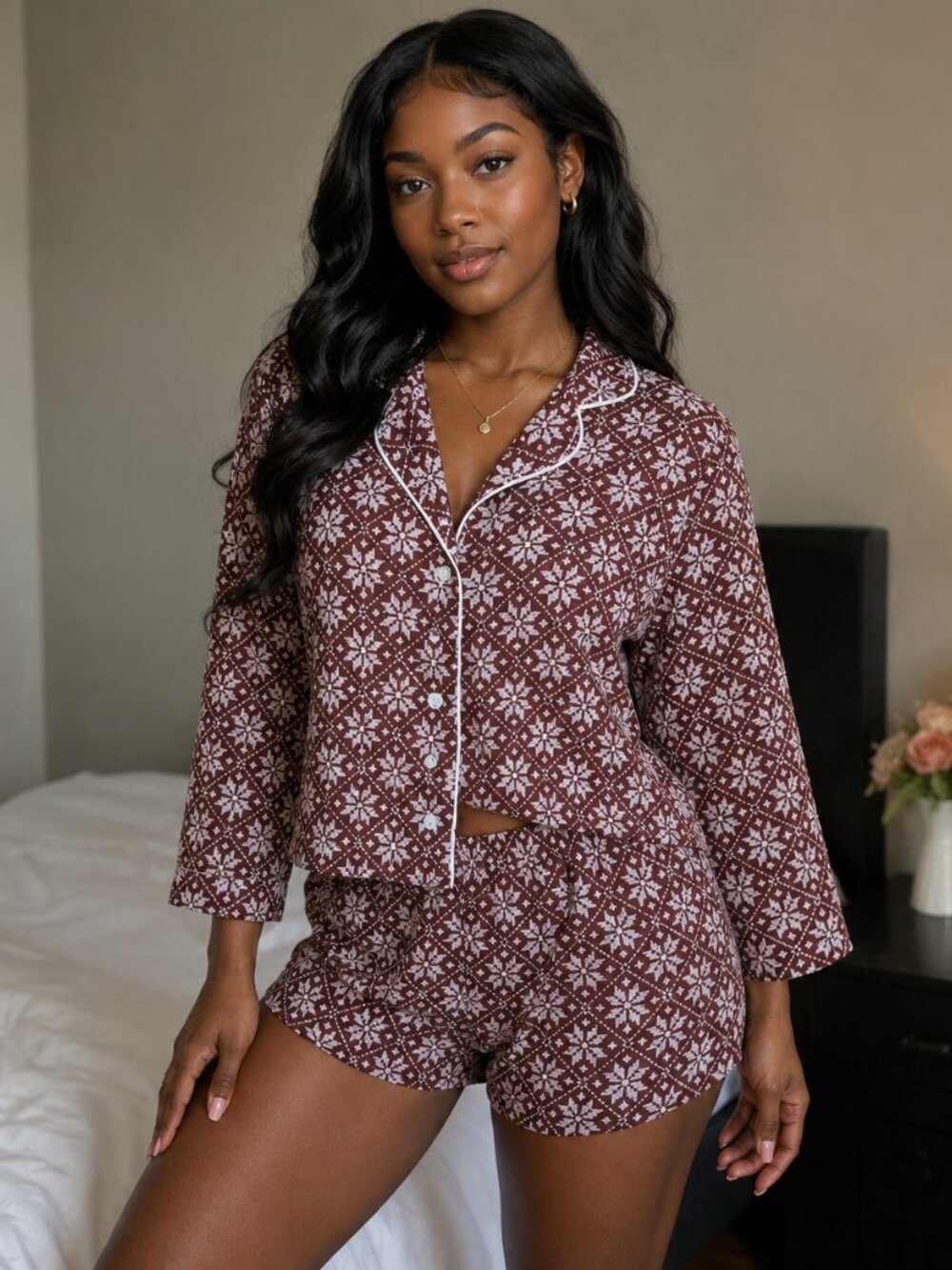 NWT (Forever21) Burgundy & Cream Pajama Set – Size Medium
